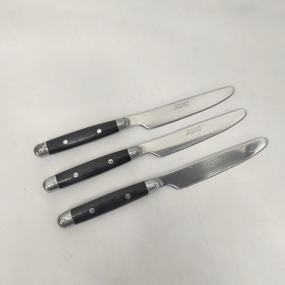 CAMBRIDGE | Stainless Steel Dinner Steak Knives Black Plastic Handle Set Of 3
